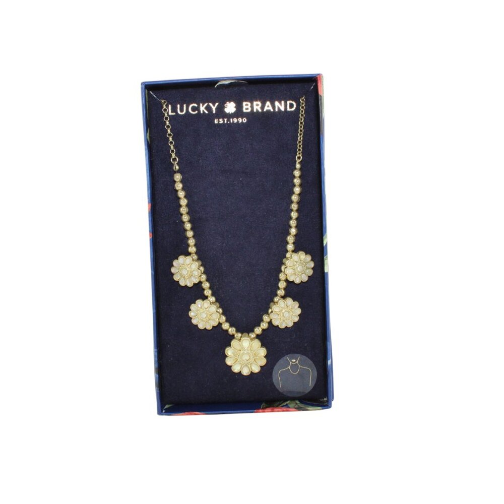 Lucky Brand Gold Tone Semi Precious Daisy Flower Statement Necklace